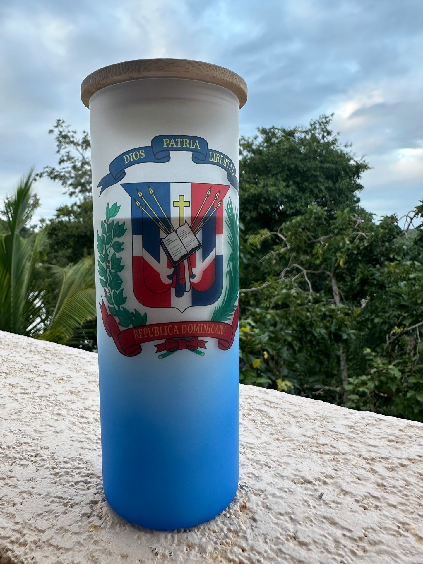 Vaso Esmerilado con tapa de Bamboo