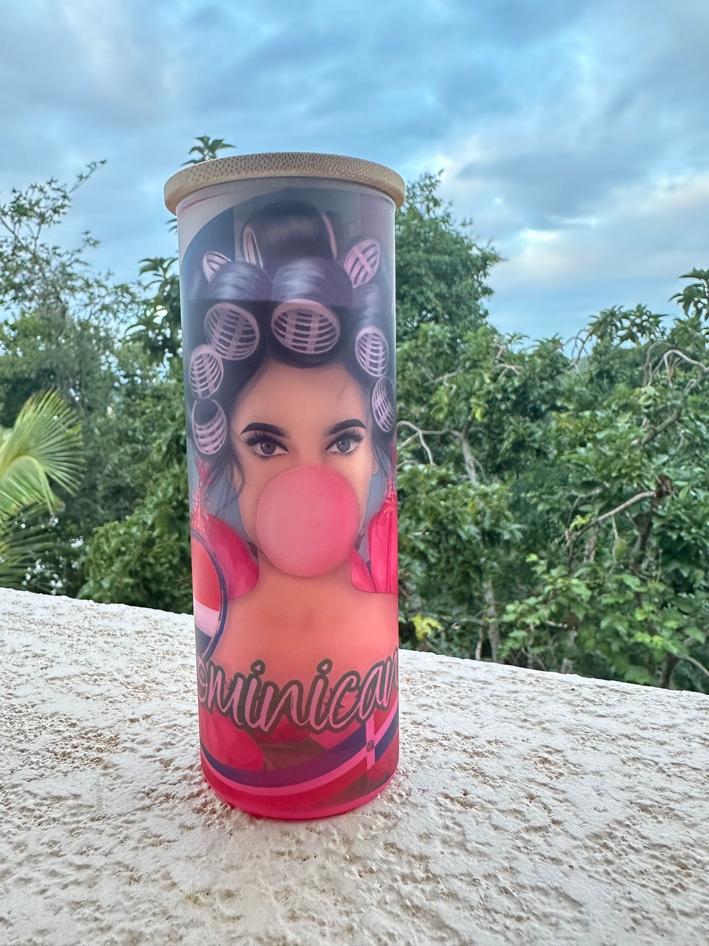 Vaso Esmerilado con tapa de Bamboo